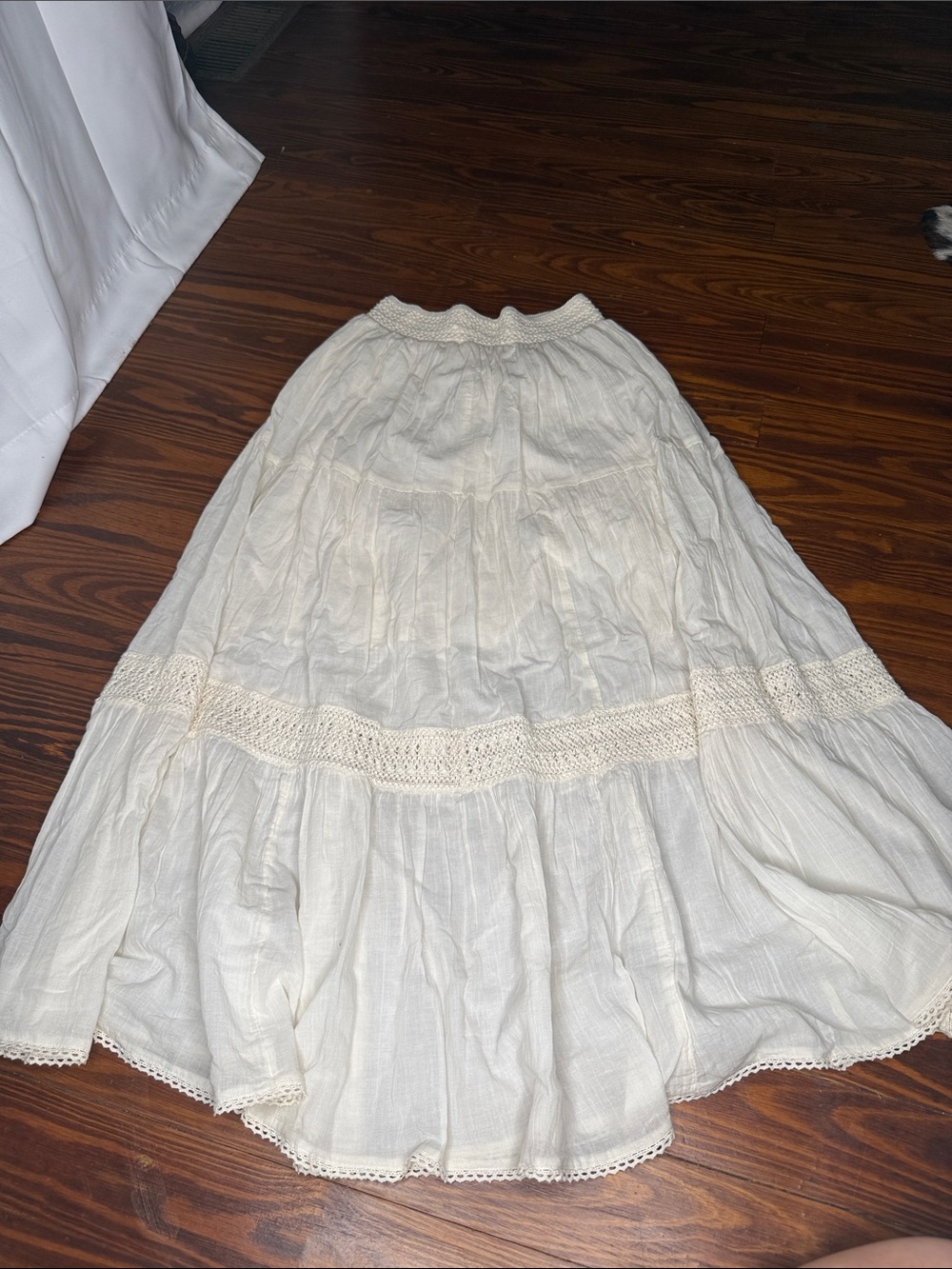 aerie Cream Tiered Maxi Skirt with Crochet Trim